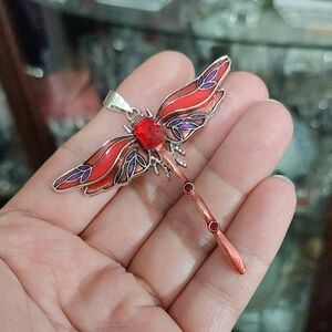 Red rhinestone Dragonfly Pendant